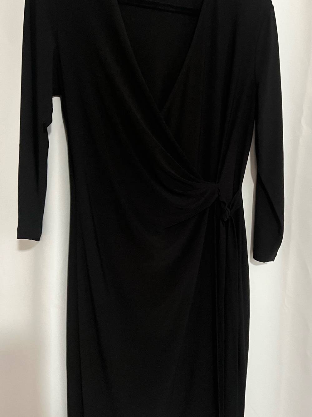 Anne Klein Black Faux Wrap Dress 3/4 Sleeve Stretch Classic Size 12 - Picture 2 of 6